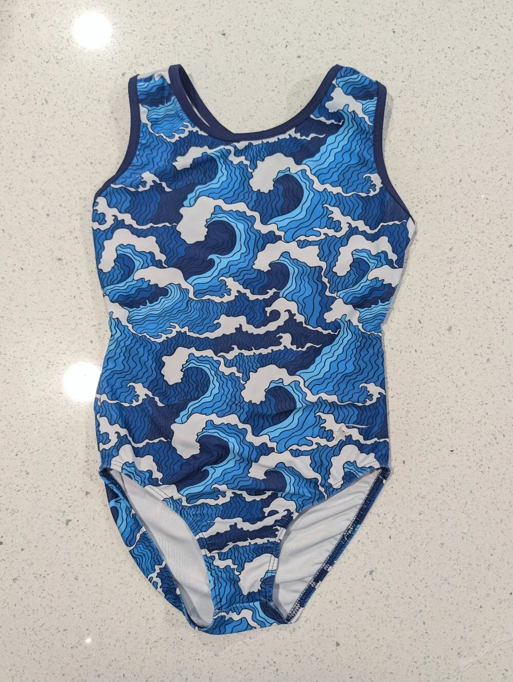 OSAKA Destira Gymnastics Dance Leotard Child Large Blue White BEACH OCEAN WAVE